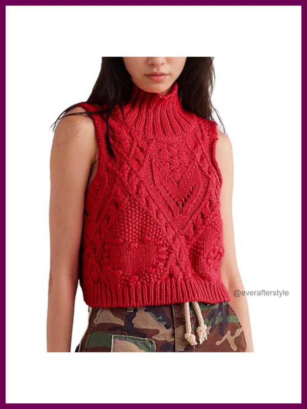 Crochet Sleeveless Turtleneck Knit Sweater Vest Women Loose Fit